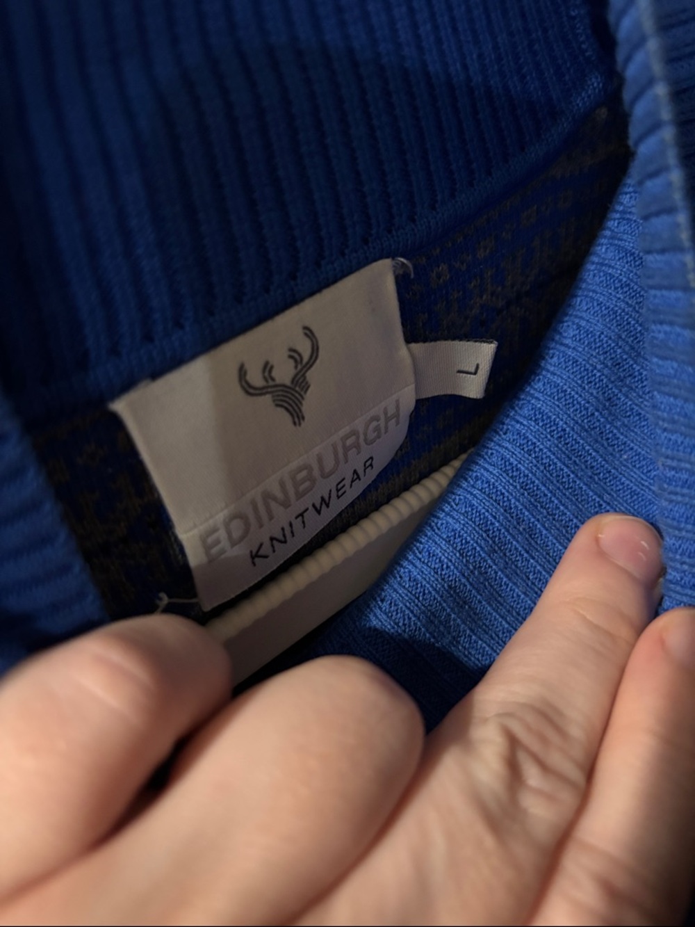 Edinburgh Knitwear Color block Cable Knit Blue and Gray 100% Pima Cotton Sweater - Picture 6 of 6
